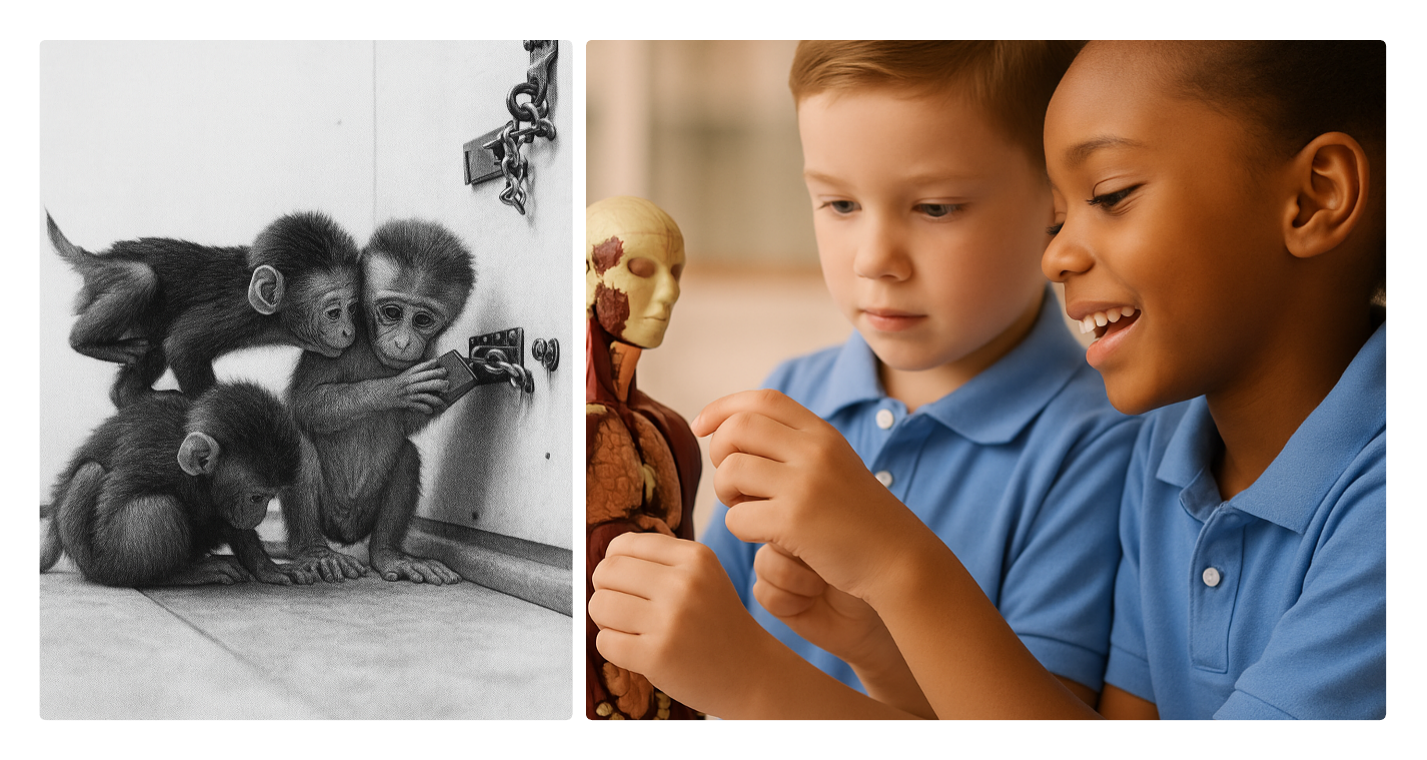Motivated by curiosity, both young monkeys and children are drawn to objects they haven’t encountered before. The drive to explore unfamiliar things is one of many motivations unrelated to satisfying any immediate physical need.*
